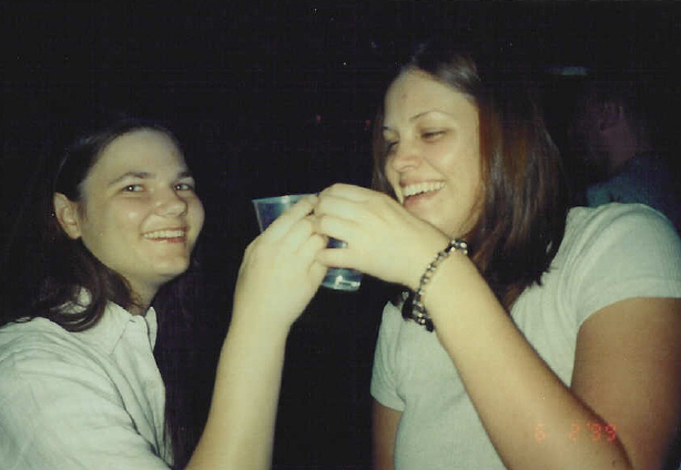 Heather, her brother's bracelette, and I have a drink